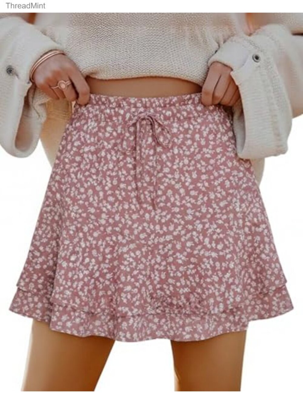 Flowy Ruffle Skort with Built-in Shorts, High Waist, Hidden Pocket